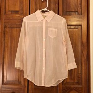 Sheer pink and white striped button down